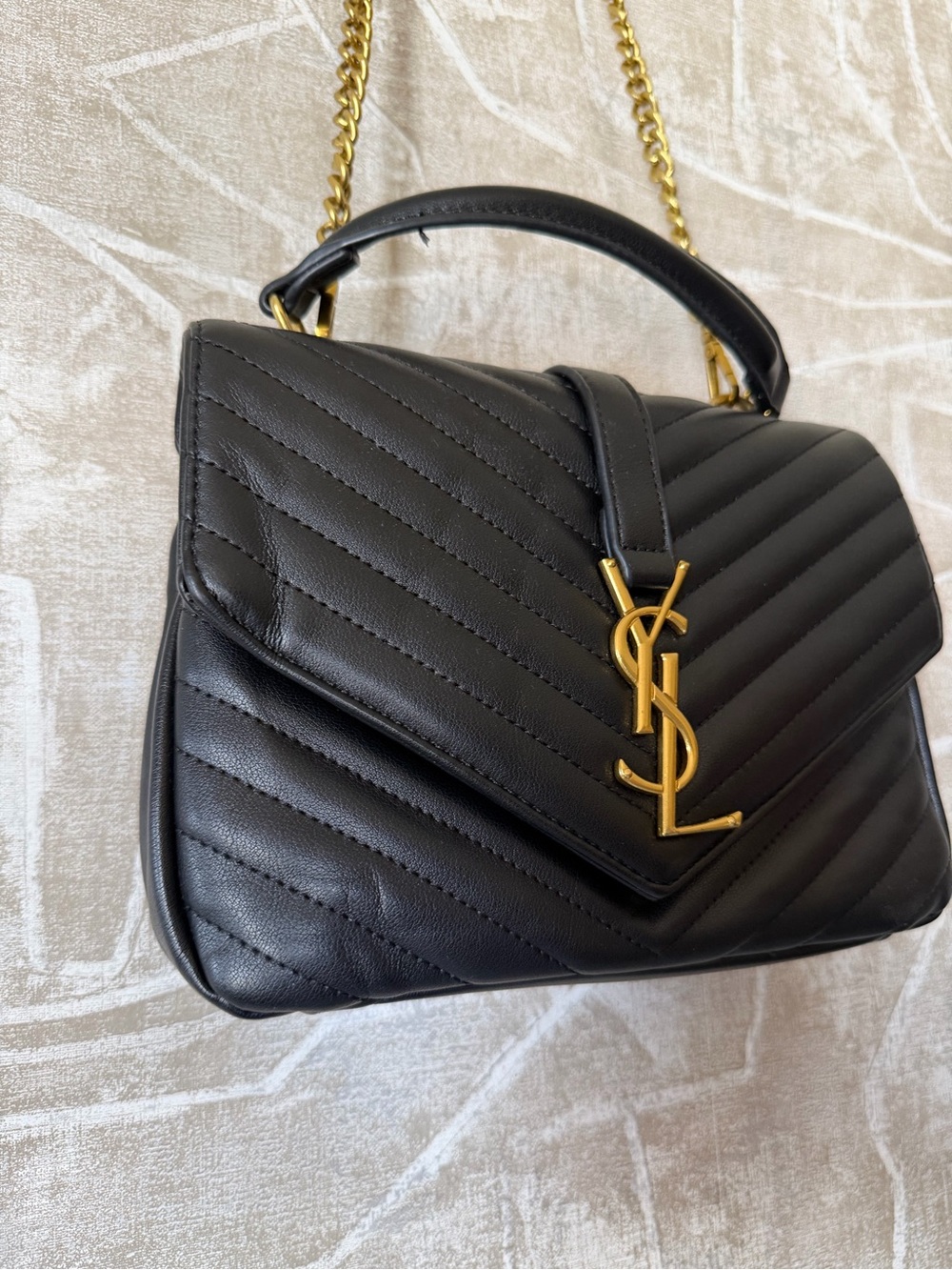 Saint Laurent Black Quilted Leather Top-Handle Satchel with Gold YSL Hardware